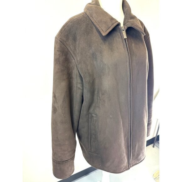 PERRY ELLIS Medium Portfolio Mens Brown Faux Suede Fur Lined Winter Jacket - Picture 3 of 14